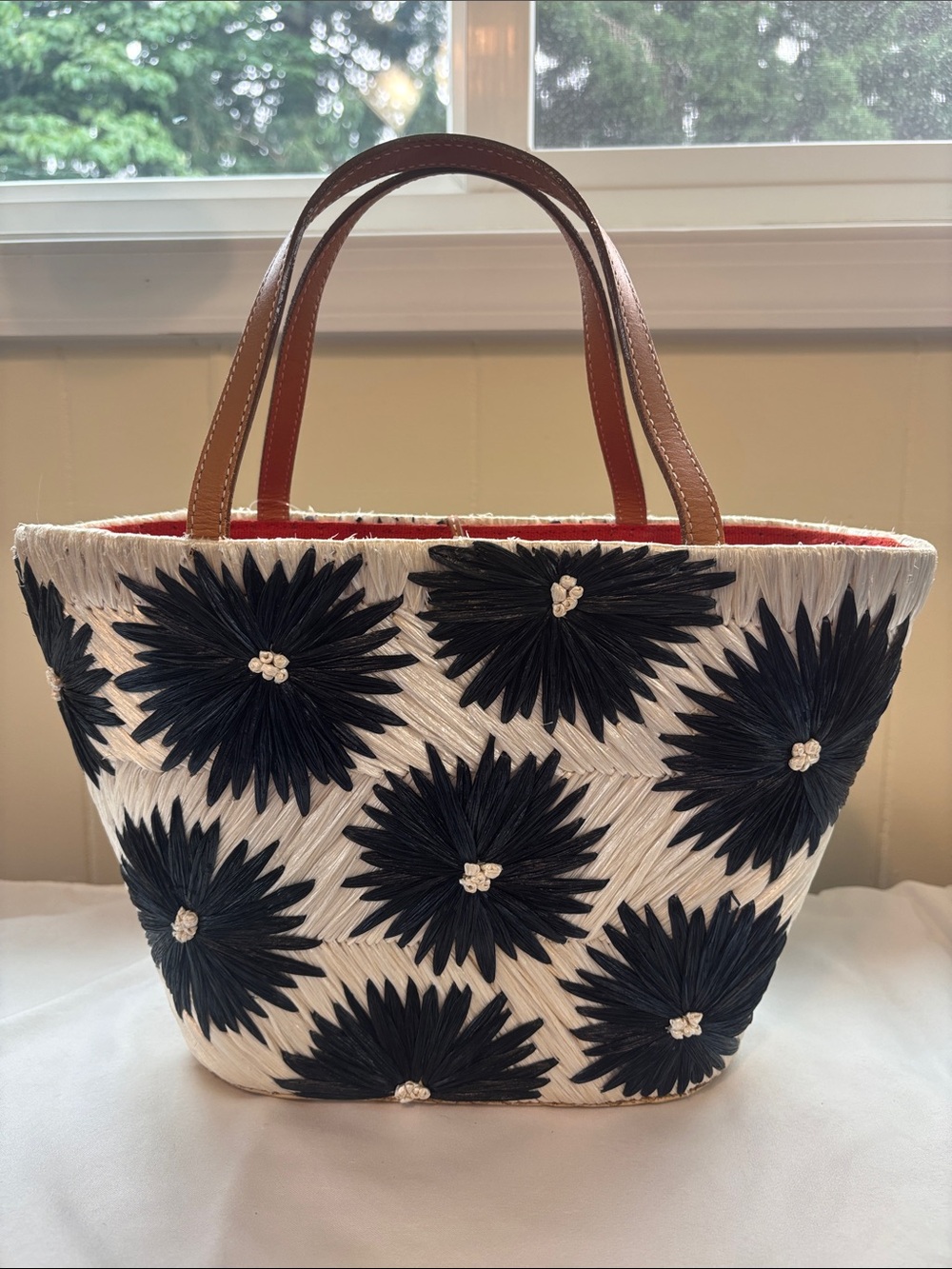 EUC Vintage Kate Spade New York Cabo Straw Daisy Wicker Tote Bag Floral - RARE
